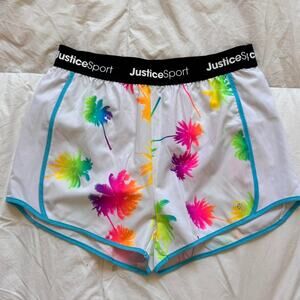Justice youth sz 12 14 running shorts white multi color palms beachy athleisure